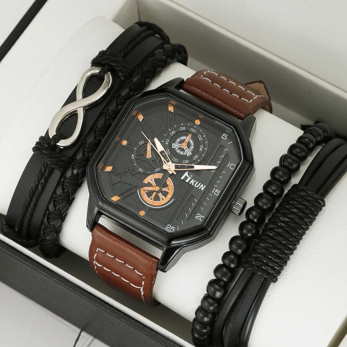 Men's Double Layer Watch & Bracelet Set