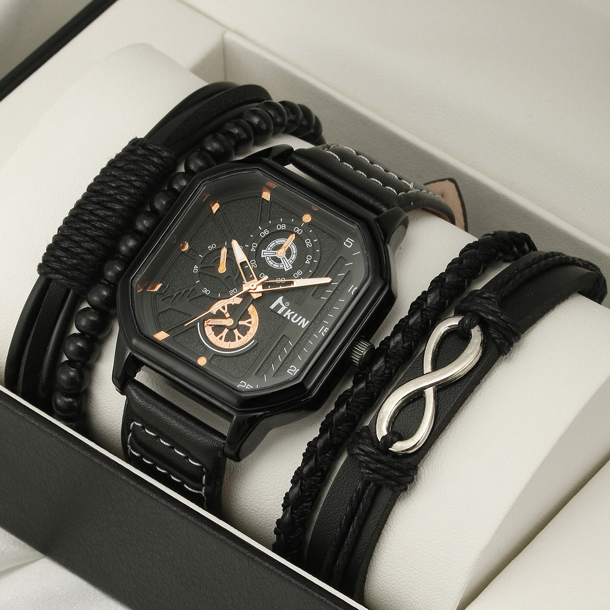 Men's Double Layer Watch & Bracelet Set