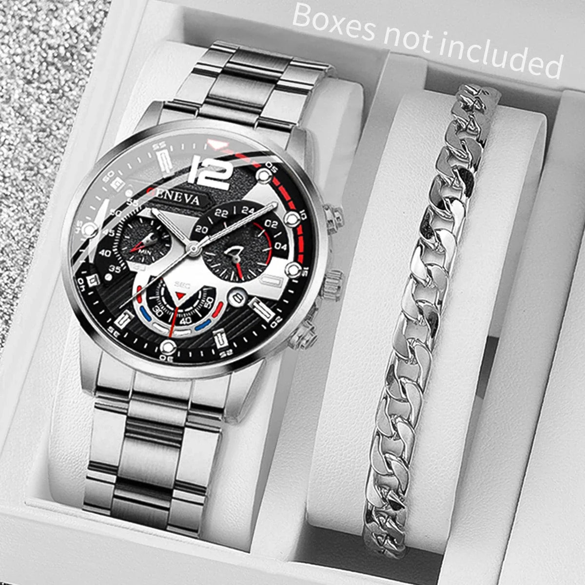 Men's Watch with Steel Band, Bracelet Set (box not included)