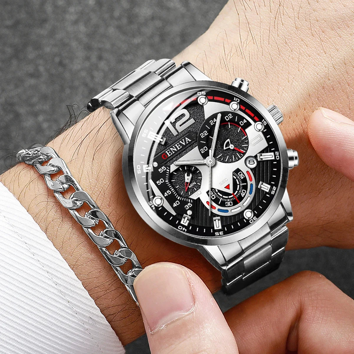 Men's Watch with Steel Band, Bracelet Set (box not included)