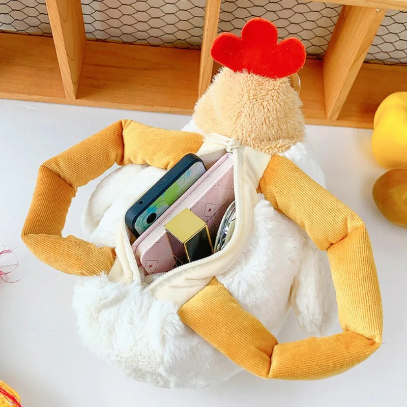 Chicken Plush Bag — Hen-Shaped Fuzzy Handbag & Keychain Plush Purse