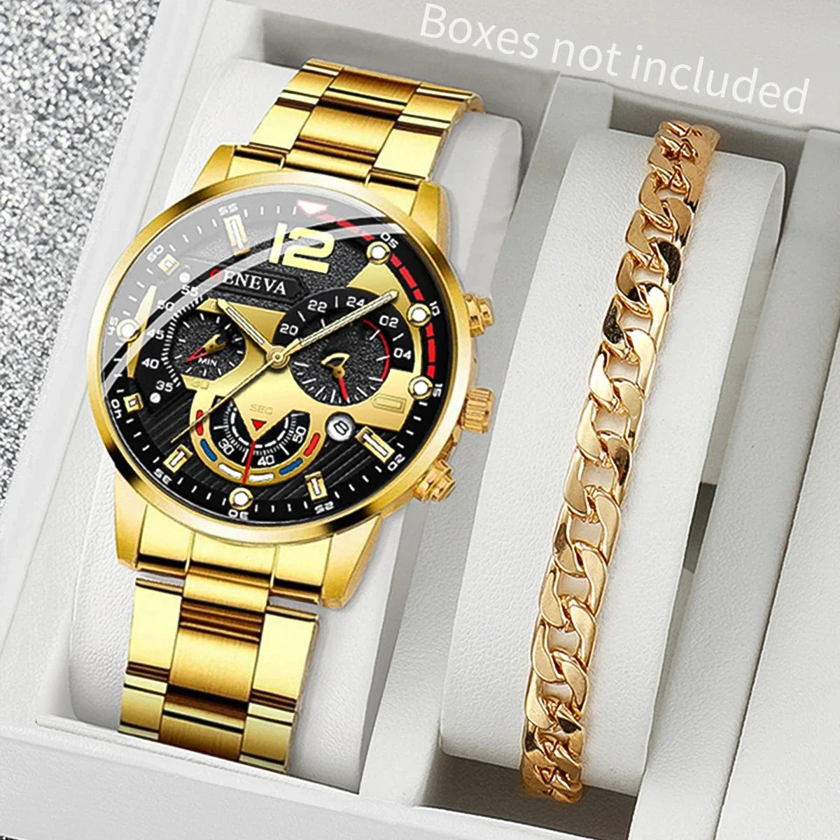 Men's Watch with Steel Band, Bracelet Set (box not included)