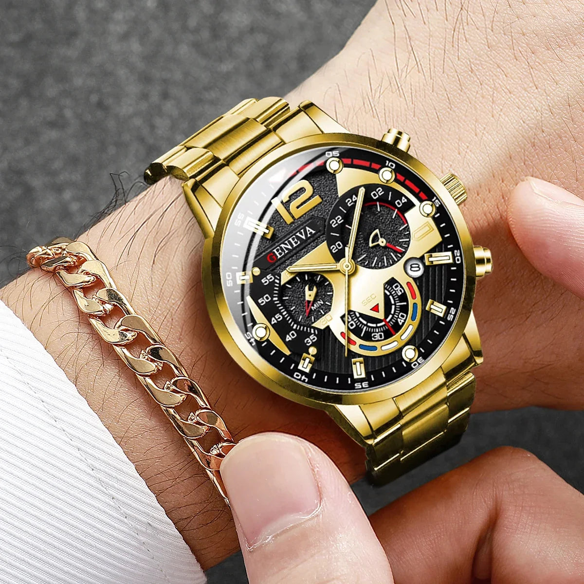 Men's Watch with Steel Band, Bracelet Set (box not included)