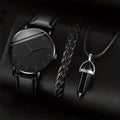 Men's 3pc Quartz Watch with Leather Band, Necklace & Bracelet Set