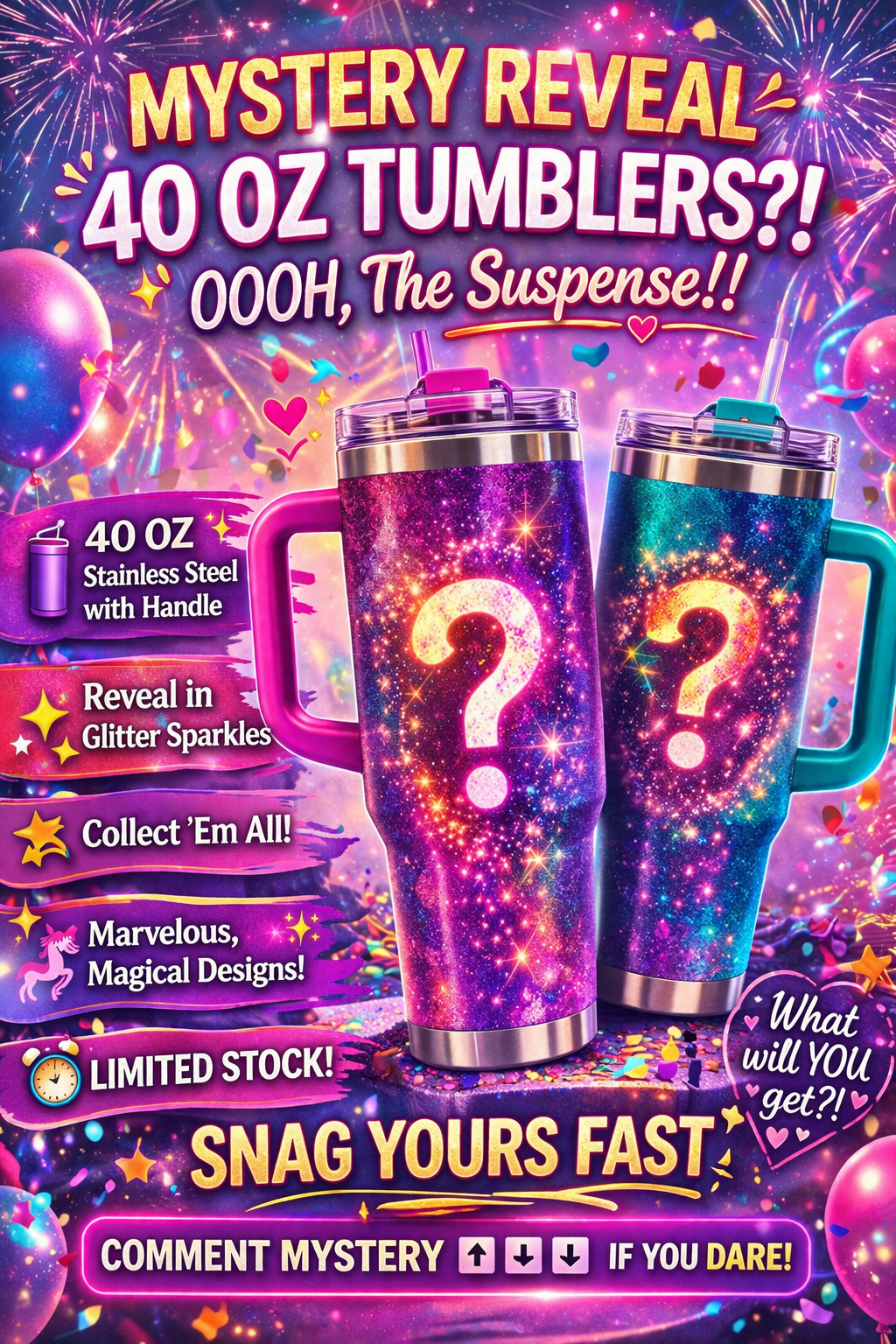 FUN GRAPHIC 40 oz Tumblers with a handle