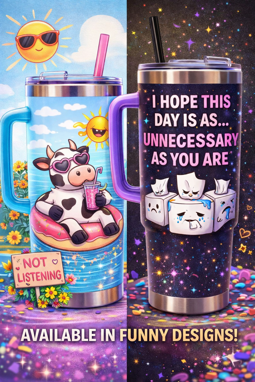FUN GRAPHIC 40 oz Tumblers with a handle